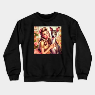 Greyhound Dog and Beautiful Woman Vintage Retro Crewneck Sweatshirt